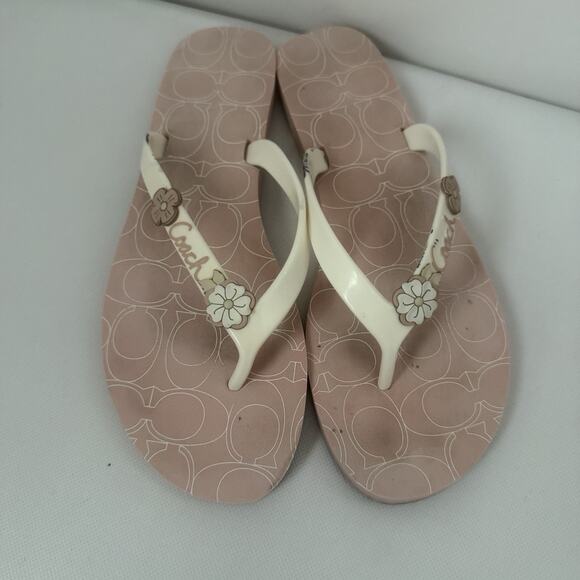 Coach Cosma Jelly Flip Flops Size 8 White Pink Flower Thong Sandals FLAW - Picture 2 of 8
